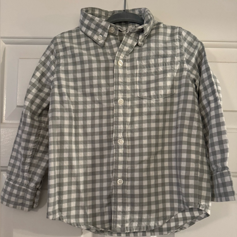 Janie and Jack Sage Green Gingham Button Down Shirt